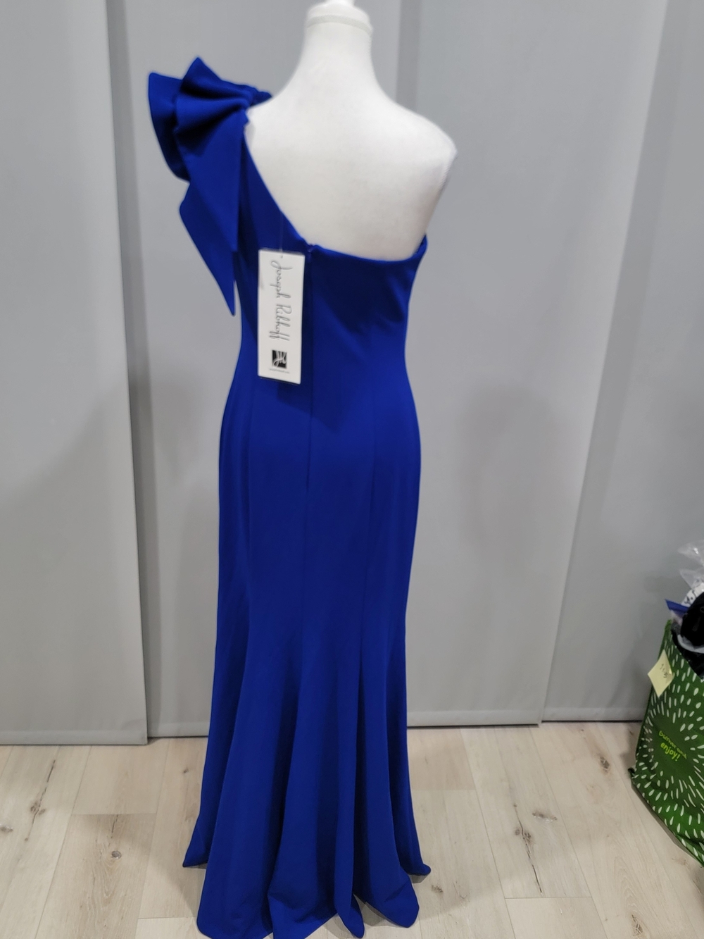 Joseph Ribkoff One-Shoulder Ruffle Gown in Cobalt Blue - Picture 6 of 8